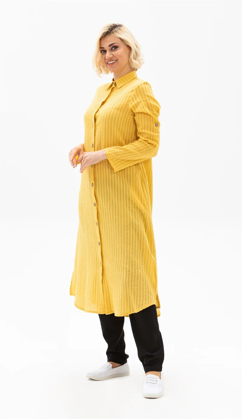 Eliş Şile Bezi Long Sleeve Collar Seeker Tunic Yellow Yellow