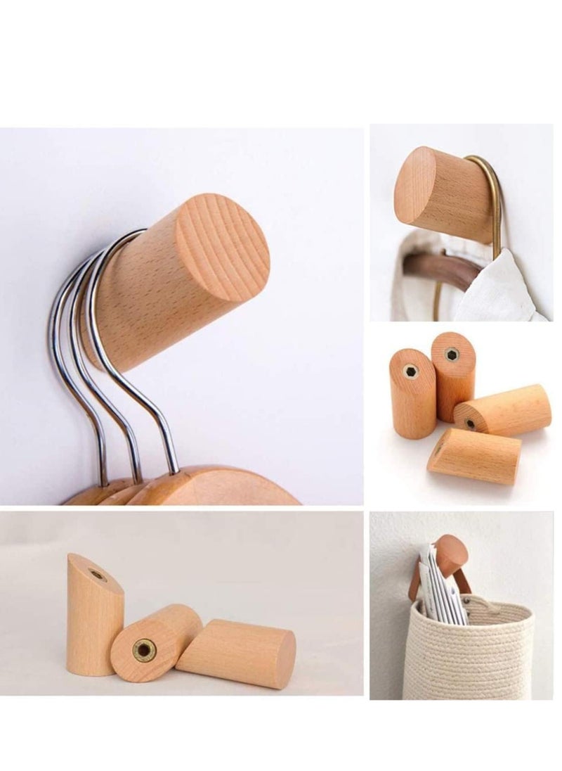 RATSAW - 4 Pack Wood Wall Hooks Mounted Heavy Duty Wooden Coat Robe Hooks Hat Rack Towels Clothes Hanger - Image 1
