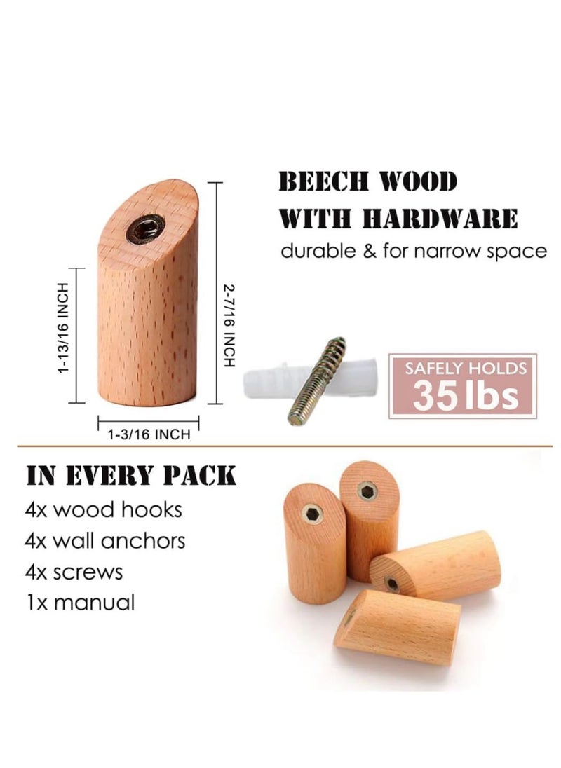 RATSAW - 4 Pack Wood Wall Hooks Mounted Heavy Duty Wooden Coat Robe Hooks Hat Rack Towels Clothes Hanger - Image 1