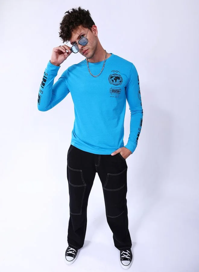 شركة المرآب الهندية Men Slim Fit Placement Print Round Neck Tshirt