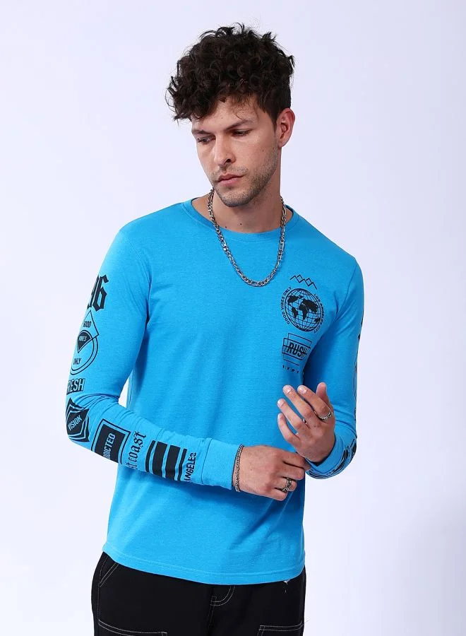 شركة المرآب الهندية Men Slim Fit Placement Print Round Neck Tshirt