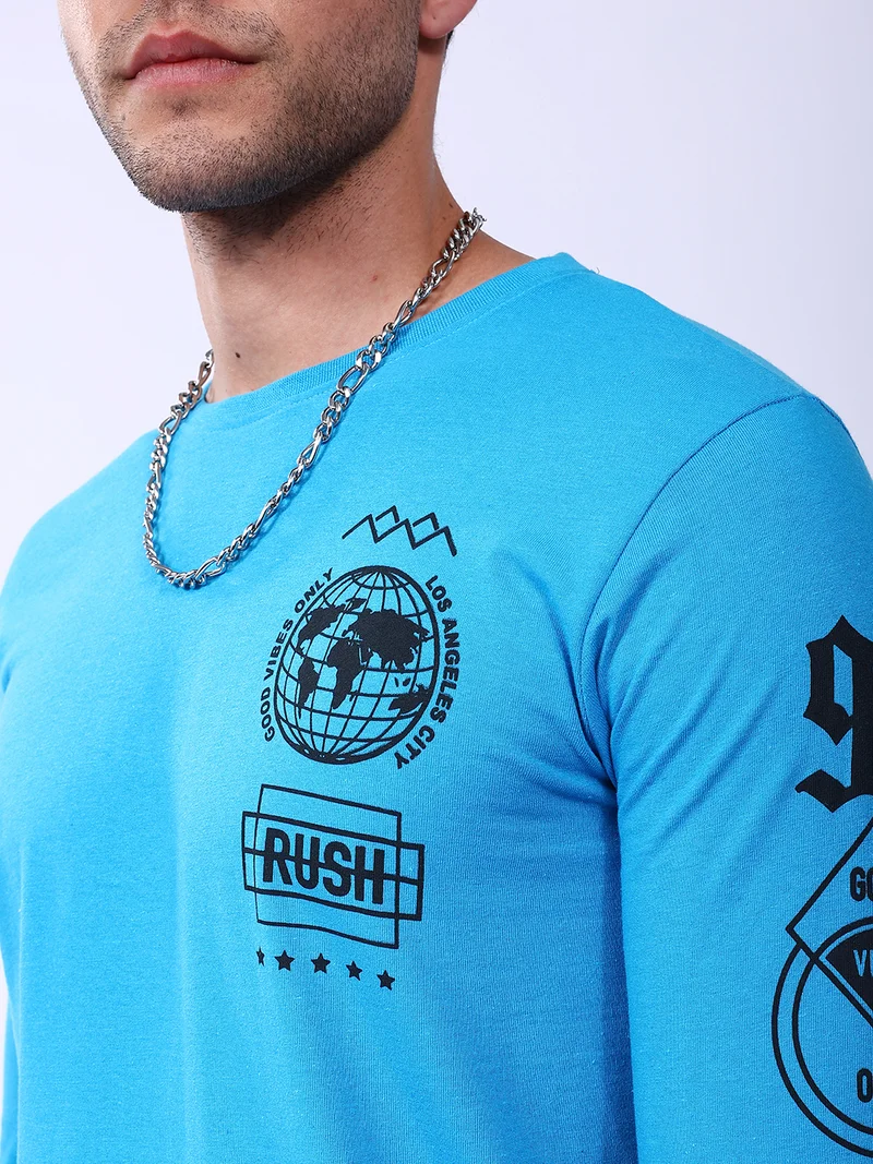 شركة المرآب الهندية Men Slim Fit Placement Print Round Neck Tshirt
