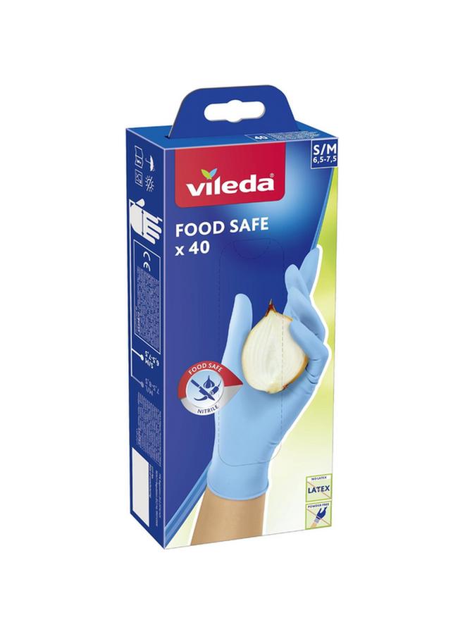 Vileda 40-Piece Food Safe Powder-Free Disposable Nitrile Gloves Light Blue Small/Medium VG33 