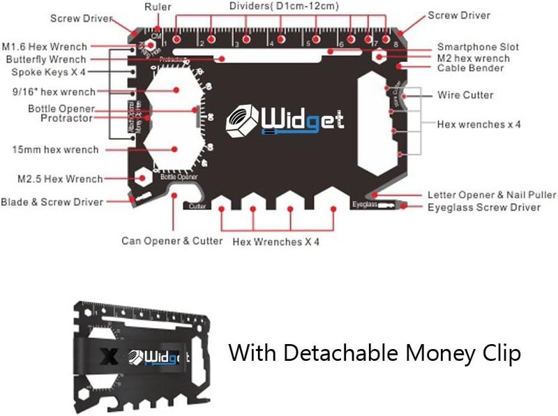 W4W , Multi purpose survival Pocket tool - 43 in 1 - credit card wallet size Ninja Multitool With Money Clip (Black) - Image 3