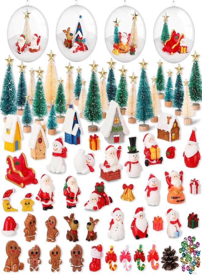 Roowest 150 Pcs Miniature Christmas Figurines for Snow Globe Kit DIY Crafts Mini Resin Ornaments with Santa Claus Stars Snowman Elk Reindeer Mini Christmas Trees Village Decorations - Image 1