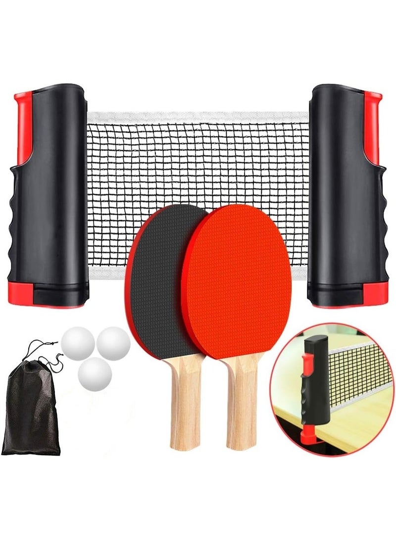 Toriseek Portable Ping Pong Paddles Set Table Tennis Rackets with Retractable Ping Pong Net, 3 Balls, Storage Bag All-in-One Premium Table Tennis Paddle Rackets for Beginners Intermediate Players Indoor Outdoor - Image 1