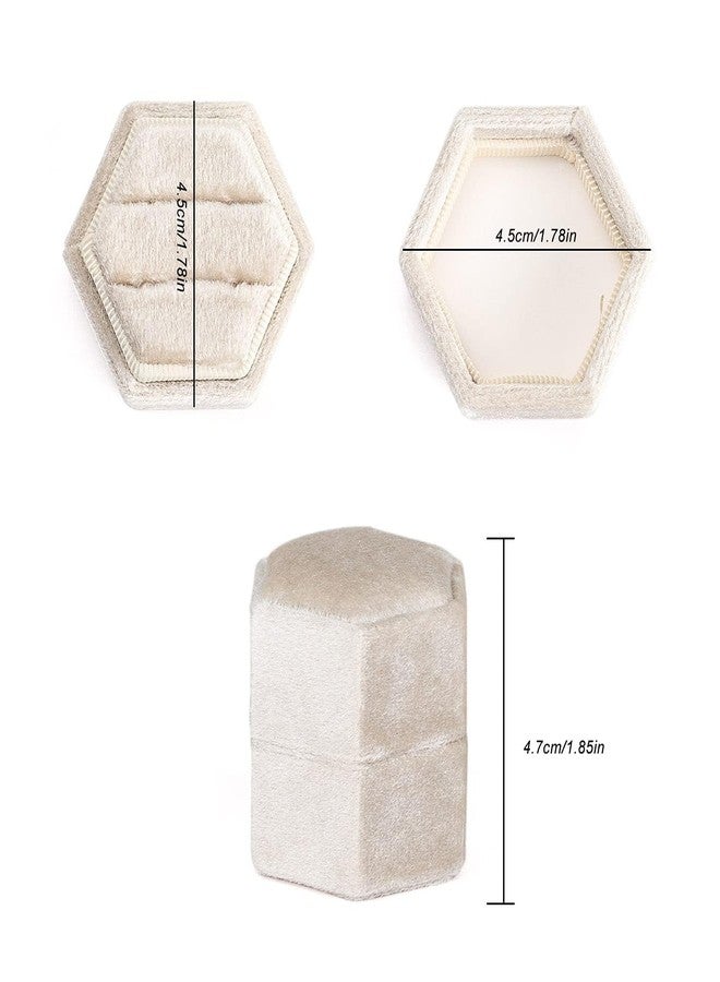 Etercycle Velvet Jewelry Ring Box, Hexagon Premium Gorgeous Vintage Double Ring Gift Box with Detachable Lid for Proposal Engagement Wedding Ceremony(Beige) - Image 3