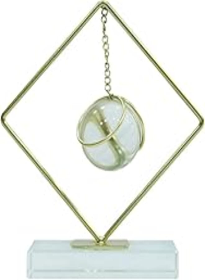 Generic Gold Metal Diamond Shape Decorative Piece with Round Crystal, Gold 