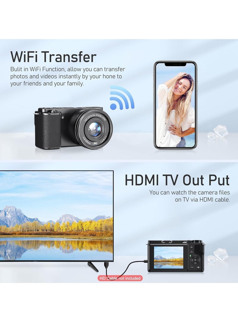 General - Photographic camera, 4K 64MP digital camera, 12x optical vlog camera for YouTube, one-click ready-to-shoot digital camera, autofocus camera, travel camera - Image 1