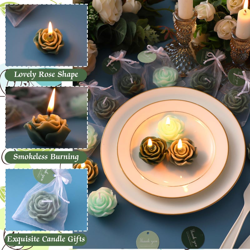 Treela 24 Set Flower Candles Wedding Favor for Guests Mini Sage Green Rose Shaped Tealight Candles for Return Gift Wedding Birthday Bridal Shower Housewarming Party - Image 3