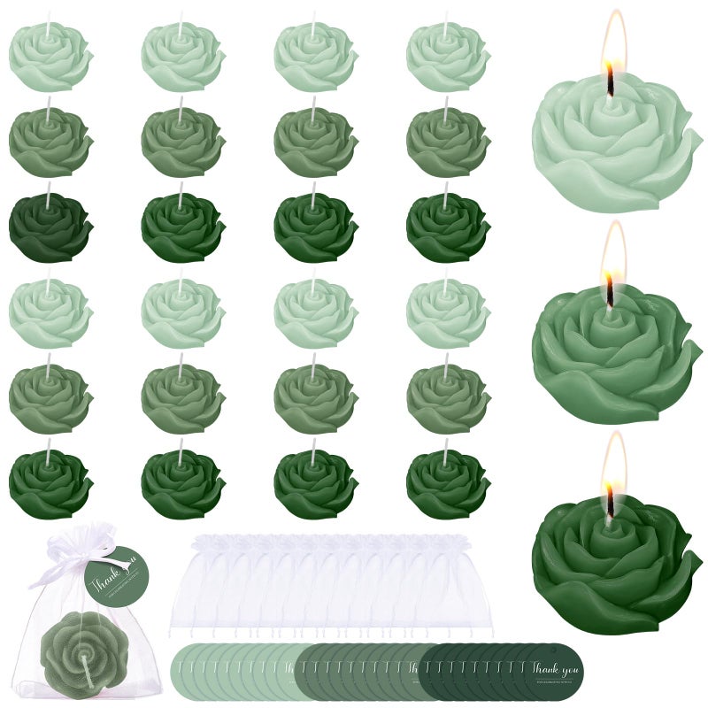 Treela 24 Set Flower Candles Wedding Favor for Guests Mini Sage Green Rose Shaped Tealight Candles for Return Gift Wedding Birthday Bridal Shower Housewarming Party - Image 1