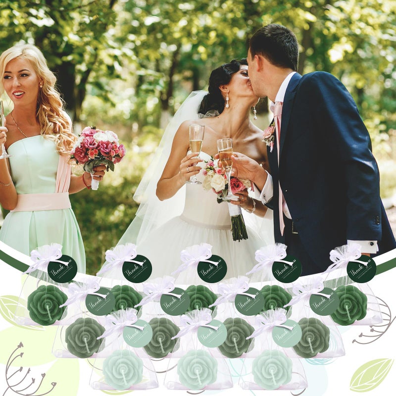 Treela 24 Set Flower Candles Wedding Favor for Guests Mini Sage Green Rose Shaped Tealight Candles for Return Gift Wedding Birthday Bridal Shower Housewarming Party - Image 5