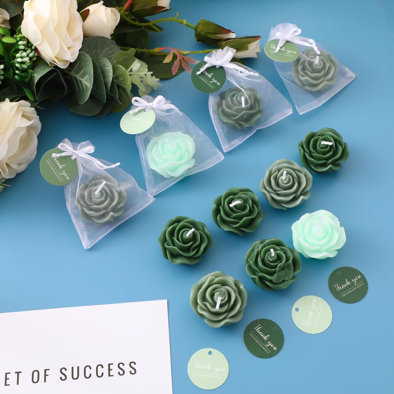 Treela 24 Set Flower Candles Wedding Favor for Guests Mini Sage Green Rose Shaped Tealight Candles for Return Gift Wedding Birthday Bridal Shower Housewarming Party - Image 2