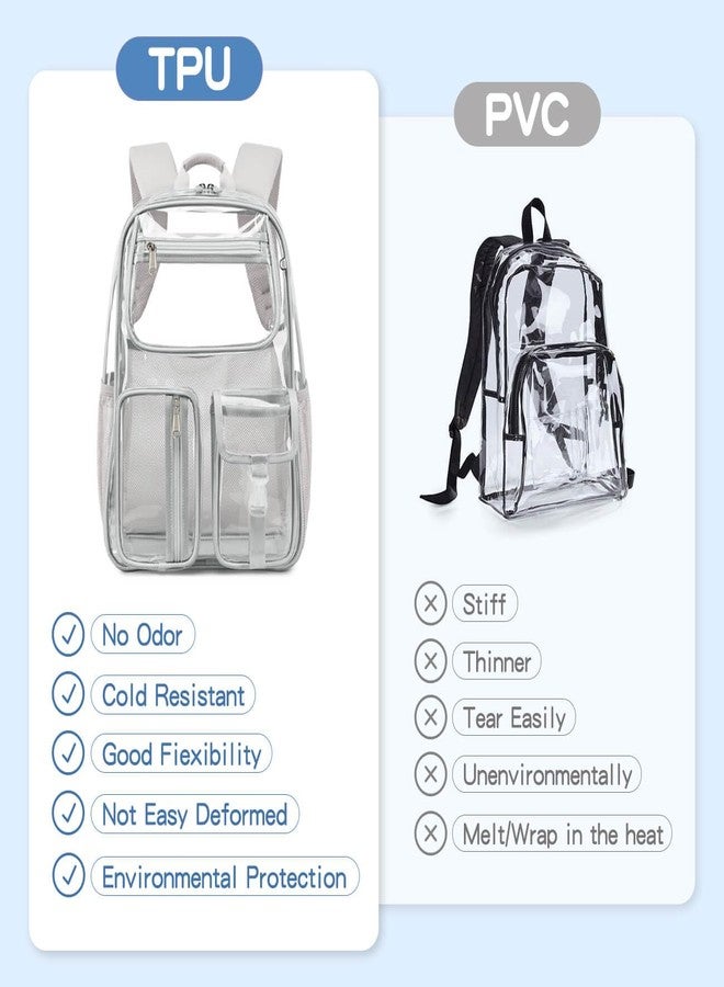 Cusangel Heavy Duty Clear Backpack,16.5 x12 x5inch TPU Large Capacity See Through Backpack for Sport Events,Travel, Grey, 16.5in, Grey Clear Backpack - Image 4