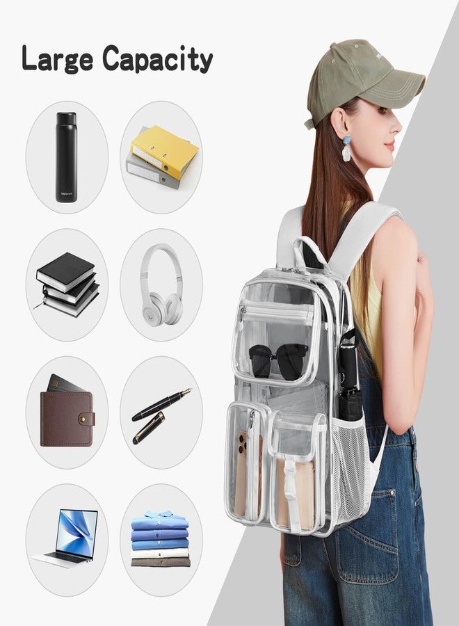 Cusangel Heavy Duty Clear Backpack,16.5 x12 x5inch TPU Large Capacity See Through Backpack for Sport Events,Travel, Grey, 16.5in, Grey Clear Backpack - Image 2