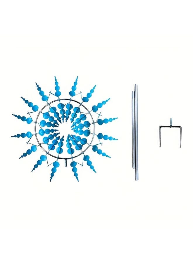 Blue 360 Degree Rotating Metal Windmill 3D Ornate Design Garden Lawn Yard Decor - Image 1