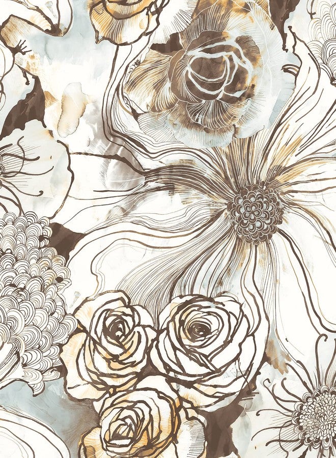 NextWall Harry & Grace Ink Rose Abstract Floral Peel and Stick Wallpaper (Mocha & Blue Mist) - Image 1
