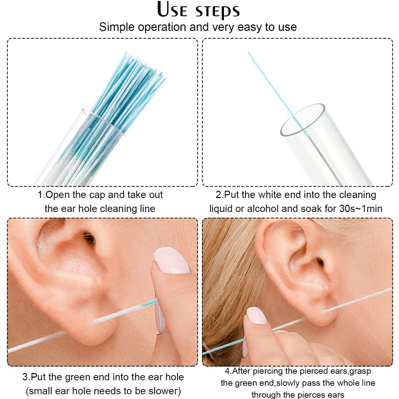 Maitys 360 Pieces Ear Hole Floss Piercing Cleaner Floss Disposable Piercing Aftercare Cleaning Line Ear Hole Care Cleaning Tool for Women Men(Blue, Rose Red, Purple) - Image 3