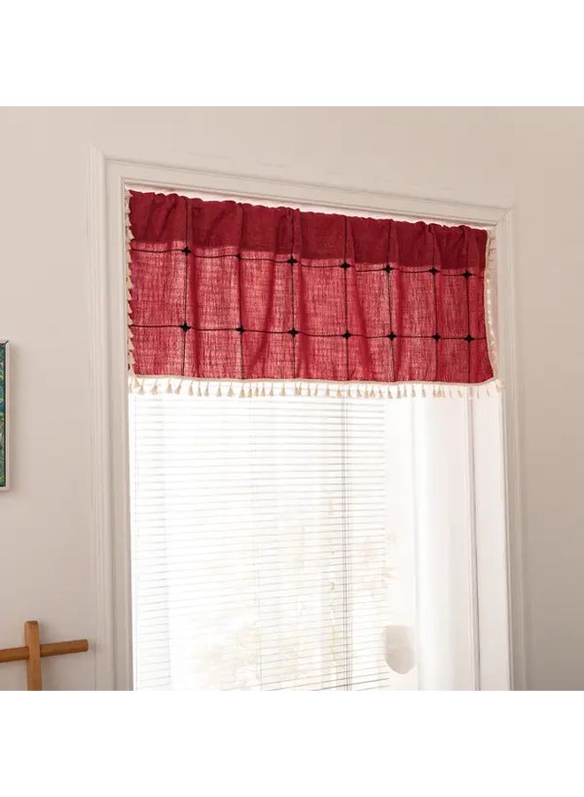 1pc Green Semi Sheer Checkered Pattern Modern Minimalist Window Curtain 51.97x17.72 Inch Polyester Light Filtering Privacy Drapes Machine Washable No Drill Rod Pocket Design For Living Room Bedroom Office Home Decor - Image 1