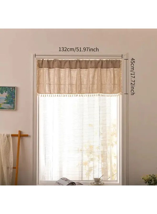1pc Green Semi Sheer Checkered Pattern Modern Minimalist Window Curtain 51.97x17.72 Inch Polyester Light Filtering Privacy Drapes Machine Washable No Drill Rod Pocket Design For Living Room Bedroom Office Home Decor - Image 5