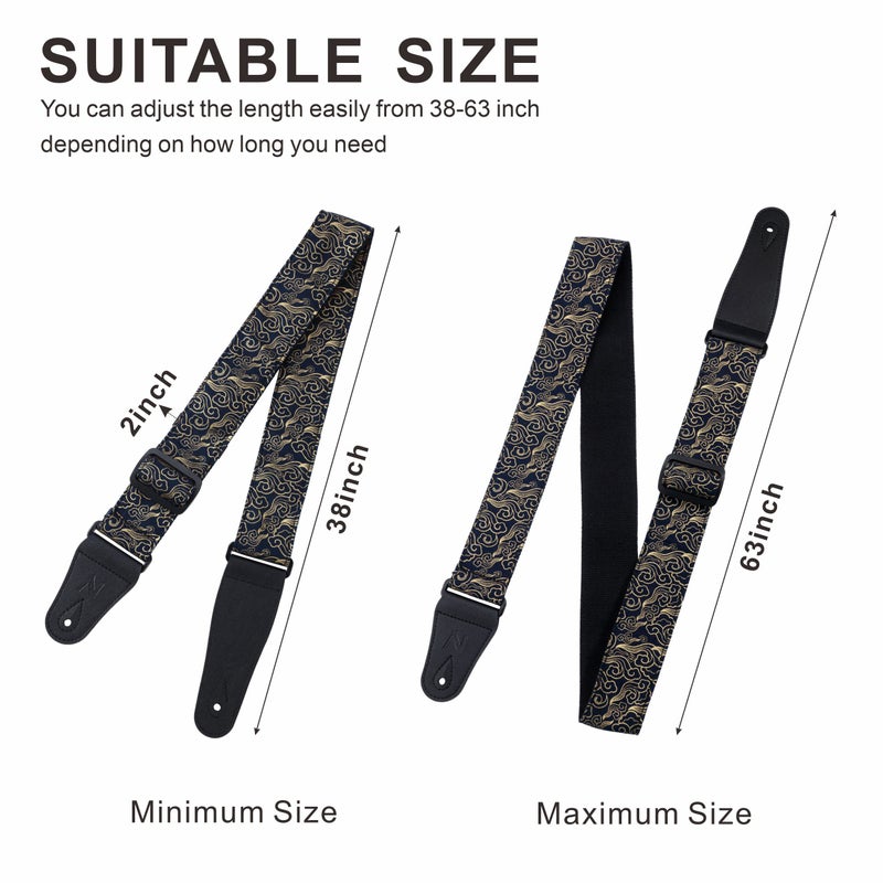 Nefelibata Guitar Strap Japan Printed Cotton Original Design Adjustable Guitar Strap with Long Leather Ends,Include Strap Button,Guitar Picks and Strap Locks(Auspicious Cloud) - Image 3