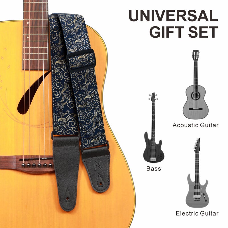 Nefelibata Guitar Strap Japan Printed Cotton Original Design Adjustable Guitar Strap with Long Leather Ends,Include Strap Button,Guitar Picks and Strap Locks(Auspicious Cloud) - Image 4