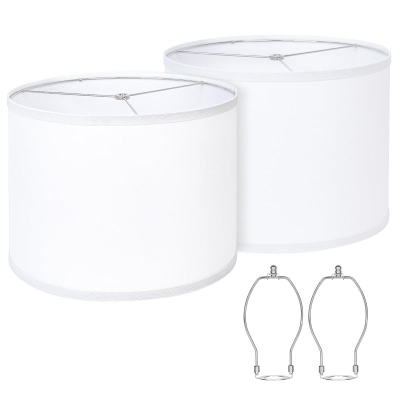 Qingmiao Lamp Shades Set of 2, Drum Lampshades 13" Top x 13" Bottom x 10" High with Spider Fitter, Large Replacement Lamp Shades for Table Lamps, Floor Lamps, Easy Assembly Required (2, White) - Image 1