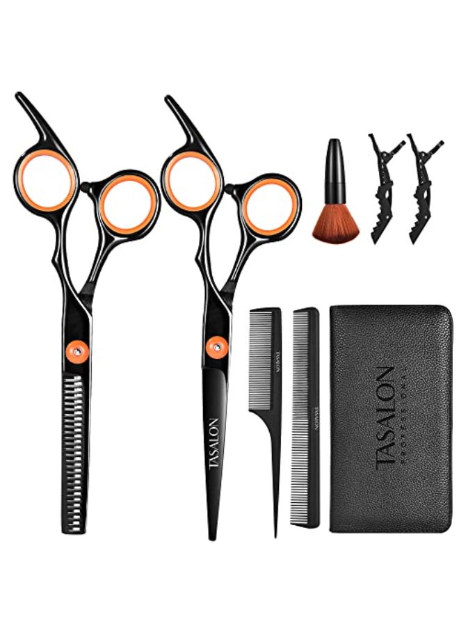 TASALON Hair Cutting Scissors Kit Allin1 Set of Hair Cutting Scissors Professional Hair Shears Thinning Scissor Hair Comb Neck Duster in Leather Bag Haircut Scissor Kit - Image 1