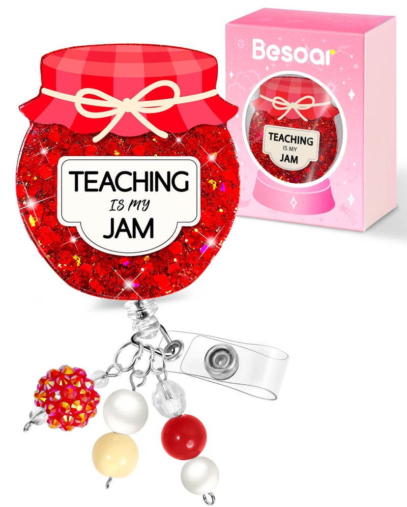 Besoar Teacher Badge Reel - Cute Badge Holder Retractable With Id Clip Name Tag Card Accessories With Alligator Clip Gift For Teacher Colleague Headmaster Office Work - Image 1