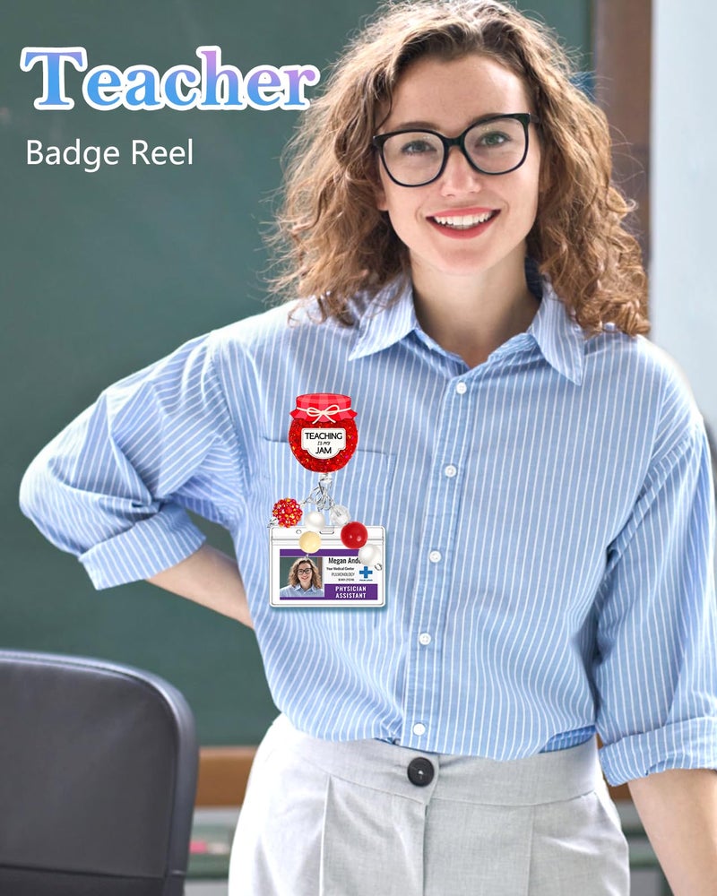 Besoar Teacher Badge Reel - Cute Badge Holder Retractable With Id Clip Name Tag Card Accessories With Alligator Clip Gift For Teacher Colleague Headmaster Office Work - Image 2