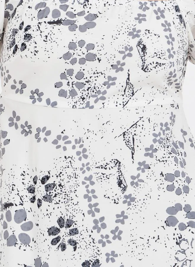 Take Two Take Two Floral Print Puff Sleeves A-Line Maxi Dress with Smocked Back