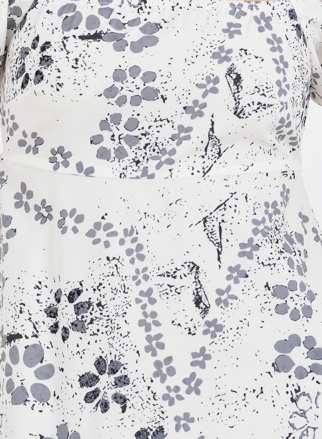 Take Two Floral Print Puff Sleeves A-Line Maxi Dress with Smocked Back - Image 4