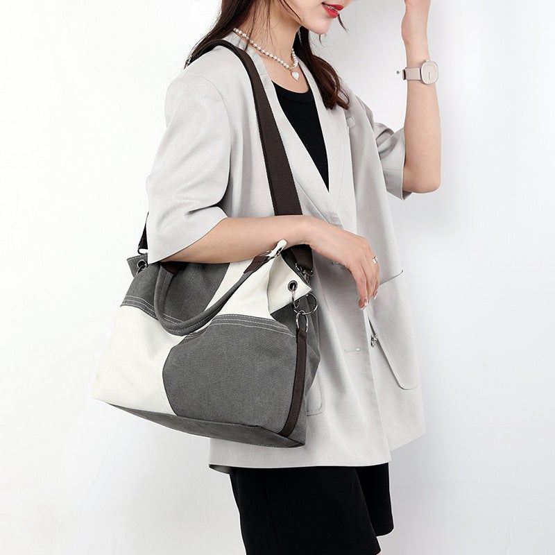 Casual Women'S Canvas Bag, Fashionable And Versatile Hand-Held Crossbody Bag, 2025 Trendyy New Stitching, Contrasting Color Shoulder Bag For Women - Image 5
