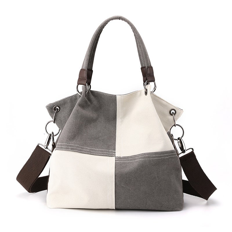 Casual Women'S Canvas Bag, Fashionable And Versatile Hand-Held Crossbody Bag, 2025 Trendyy New Stitching, Contrasting Color Shoulder Bag For Women - Image 2