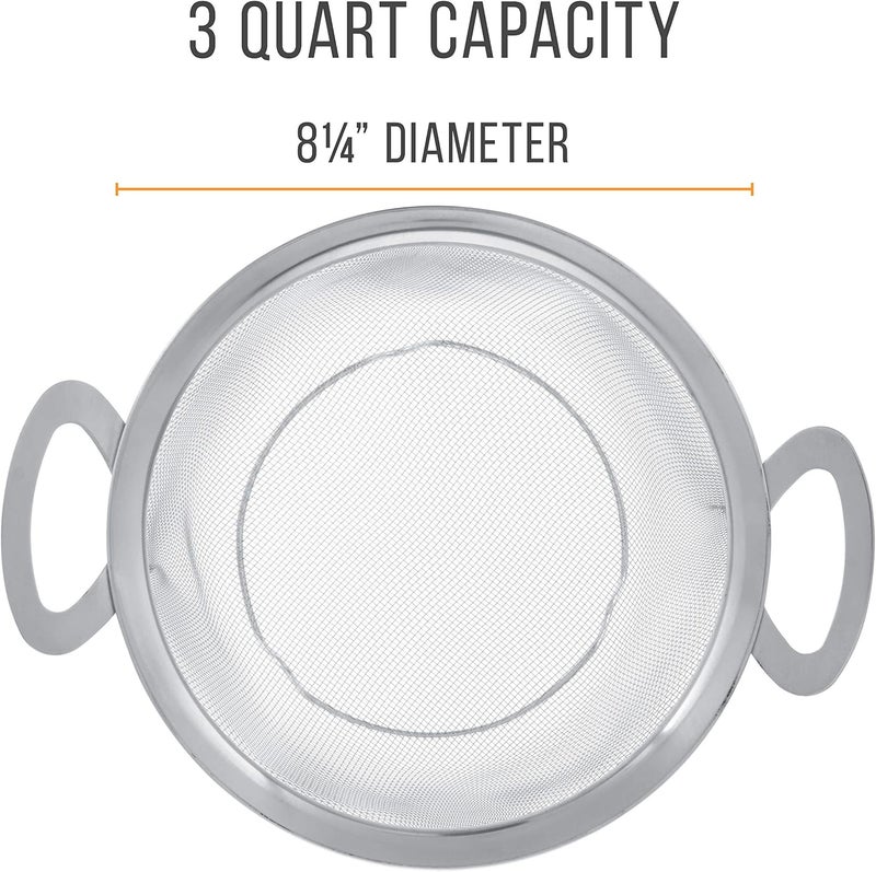 U.S. Kitchen Supply Stainless Steel Colander Strainer Basket - 3-Quart Colander with Resting Feet & Handles - Wide Rim Sieve, Stainless Steel Strainers and Colanders for Kitchen - Image 2