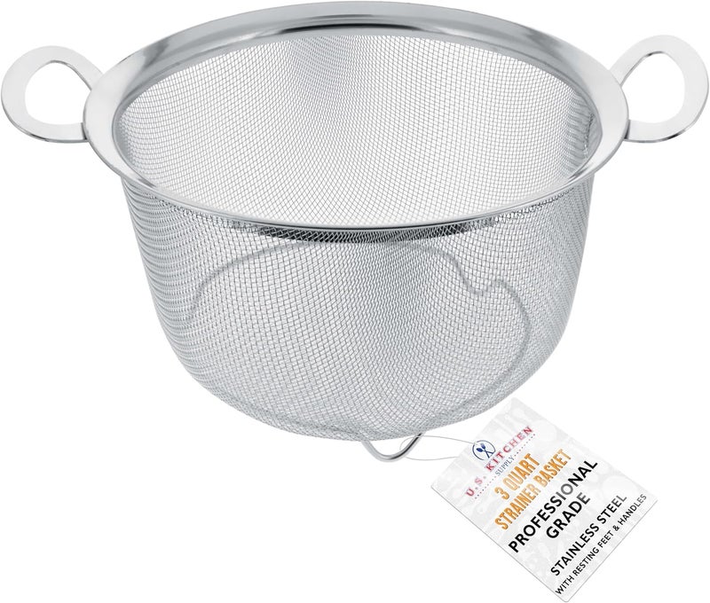 U.S. Kitchen Supply Stainless Steel Colander Strainer Basket - 3-Quart Colander with Resting Feet & Handles - Wide Rim Sieve, Stainless Steel Strainers and Colanders for Kitchen - Image 1