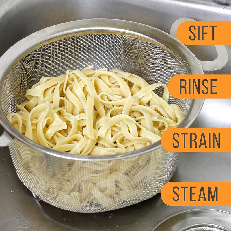 U.S. Kitchen Supply Stainless Steel Colander Strainer Basket - 3-Quart Colander with Resting Feet & Handles - Wide Rim Sieve, Stainless Steel Strainers and Colanders for Kitchen - Image 4