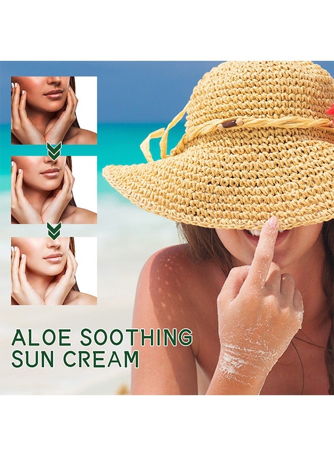 أوهو Aloe Soothing Sun Cream - SPF 50+ PA +++ ، له قوام خفيف للغاية وغير دهني ، واقي شمسي فائق لجميع أنواع البشرة ، مناسب تحت المكياج مع لمسة نهائية جافة غير لامعة تدوم طويلا وتأثير مضاد للمعان - Image 3