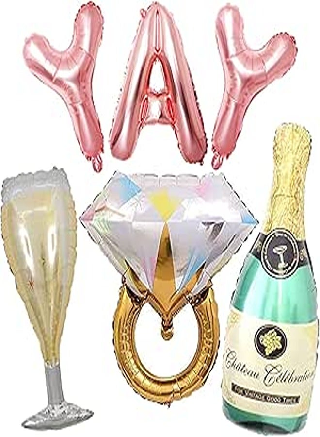 Bachelorette Party Decorations Balloons - Bridal Shower Decorations | YAY Party Banner Balloon | Champagne Bottle Goblet Balloons | Ring Foil | Engagement Party Decoration - Bachelorette Favor