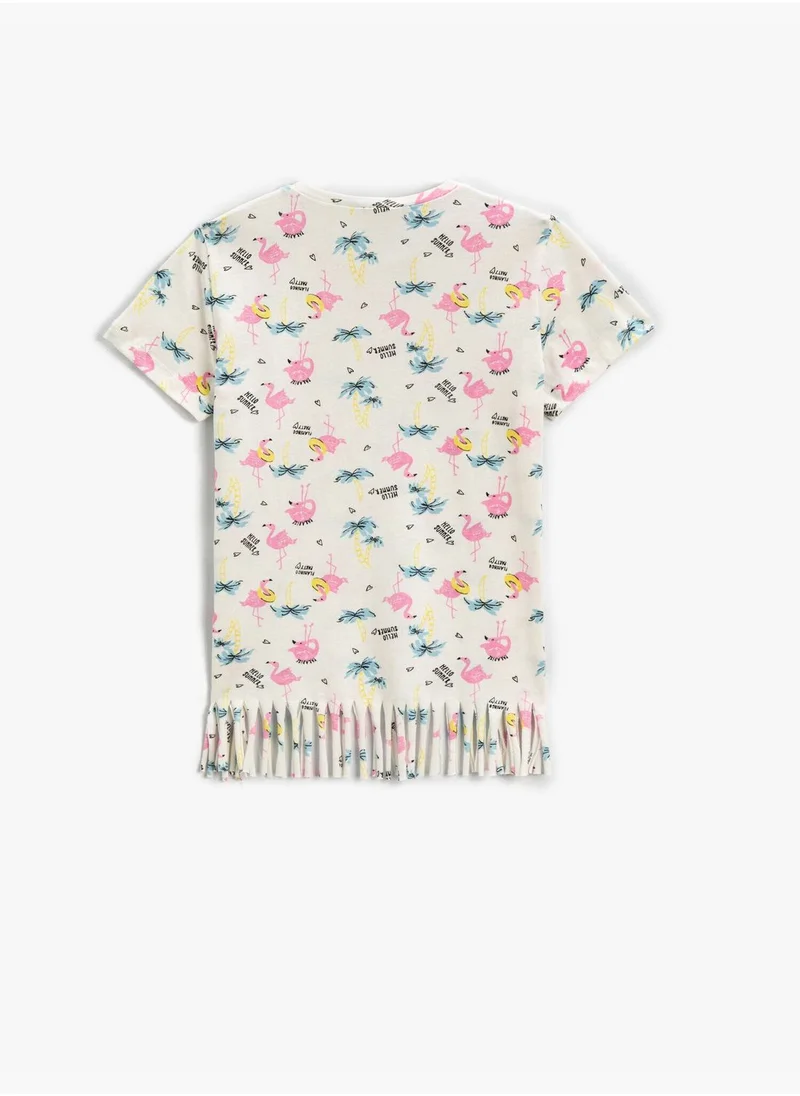 كوتون Flamingo Printed T-Shirt Short Sleeve Crew Neck Cotton