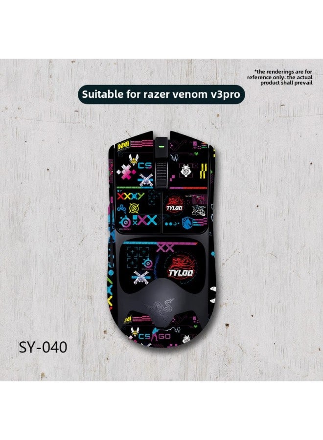 Suitable For Poison Viper V3pro Professional Edition Mouse Anti-Slip Sticker Full Bag With Back Sticker Sweat Absorbing Anti-Slip Lizard Skin For Wholesale-Color:Poison Viper V3pro-SY-040 Team Printing/Black Diamond-Full Package  - Image 1