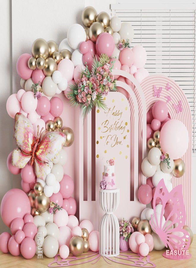 EASUTE Butterfly Birthday Decorations, 146pcs Pink Butterfly Balloons Arch Garland Kit for Wildflower Fairy Baby Shower Women Girl Birthday Garden Tea Party Decorations - Image 1