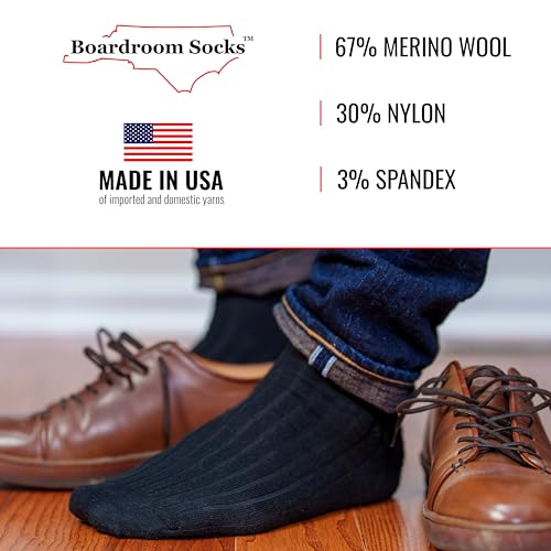BoardroomSocks Merino Wool Mid-Calf Dress Socks for Men, Ribbed Dress Socks, Black - Image 4