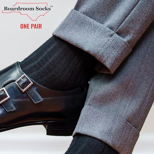 BoardroomSocks Merino Wool Mid-Calf Dress Socks for Men, Ribbed Dress Socks, Black - Image 3