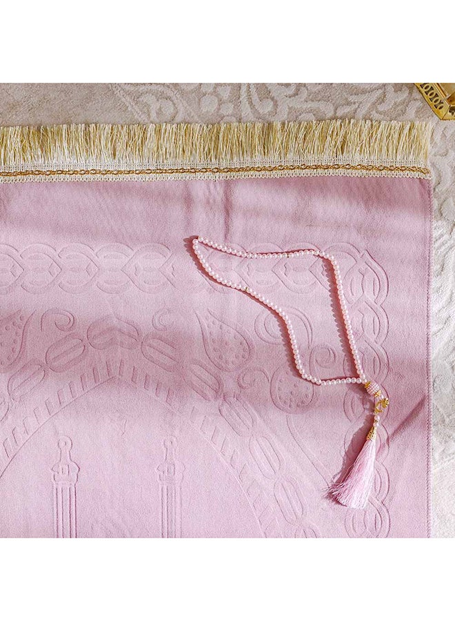 Danube Home Janamaz Embossed Prayer Mat with Beads - Pink - 70x110 cm | Polyester Prayer Mat For Prayer Room - Image 3
