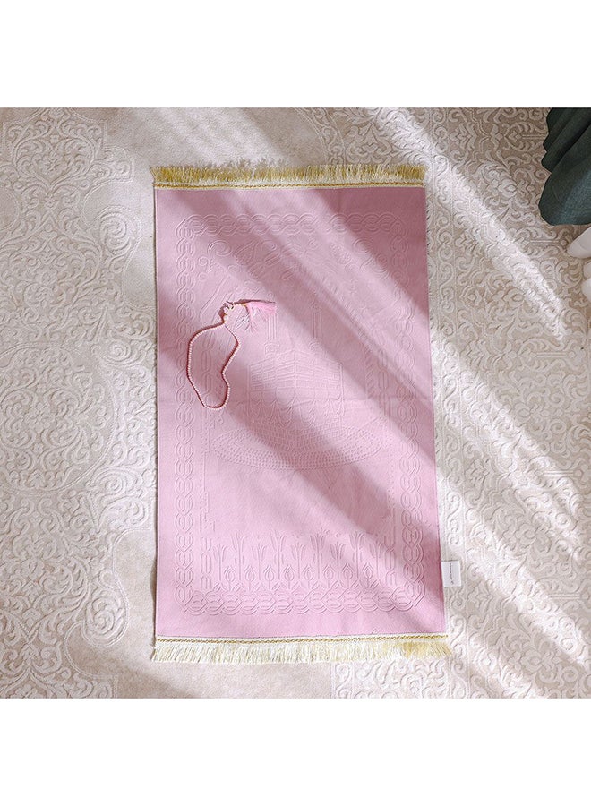 Danube Home Janamaz Embossed Prayer Mat with Beads - Pink - 70x110 cm | Polyester Prayer Mat For Prayer Room - Image 1