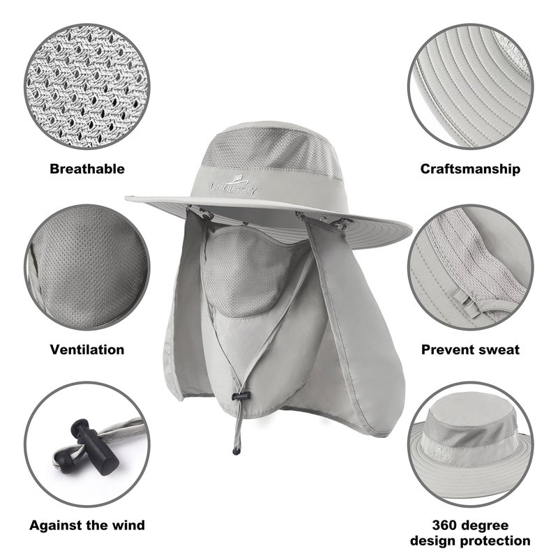 KOOLSOLY Fishing Hat,Sun Cap with UPF 50+ Sun Protection and Neck Flap,for Man and Women Light Grey - Image 3
