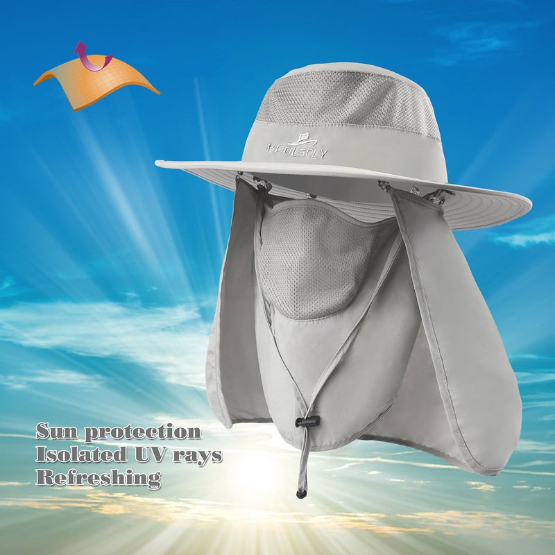 KOOLSOLY Fishing Hat,Sun Cap with UPF 50+ Sun Protection and Neck Flap,for Man and Women Light Grey - Image 5