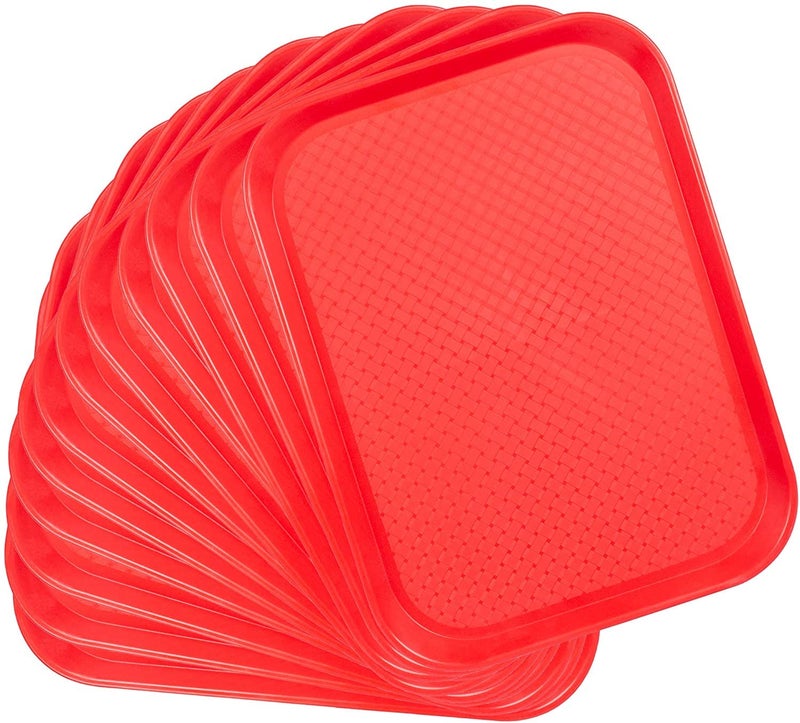 NJ OVERSEAS NJ Plastic Serving Platter Large Tray Unbreakable Snacks Tea Serving Tray Red Drink Breakfast Tea Dinner Coffee Salad Food for Dinning Table Home Kitchen (16 X 12 Inches) : Red 12 Pcs. - Image 1