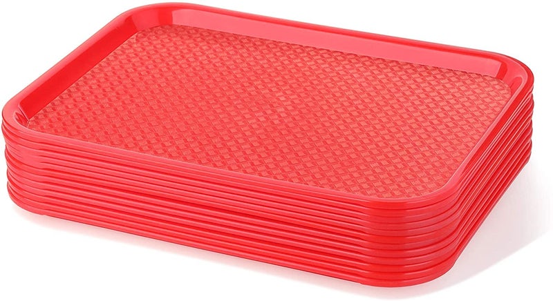 NJ OVERSEAS NJ Plastic Serving Platter Large Tray Unbreakable Snacks Tea Serving Tray Red Drink Breakfast Tea Dinner Coffee Salad Food for Dinning Table Home Kitchen (16 X 12 Inches) : Red 12 Pcs. - Image 2